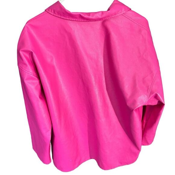 5 for $25 CLEAROUT! Bright Pink Barbiecore Faux Leather Button Up Jacket Size L - Picture 7 of 14